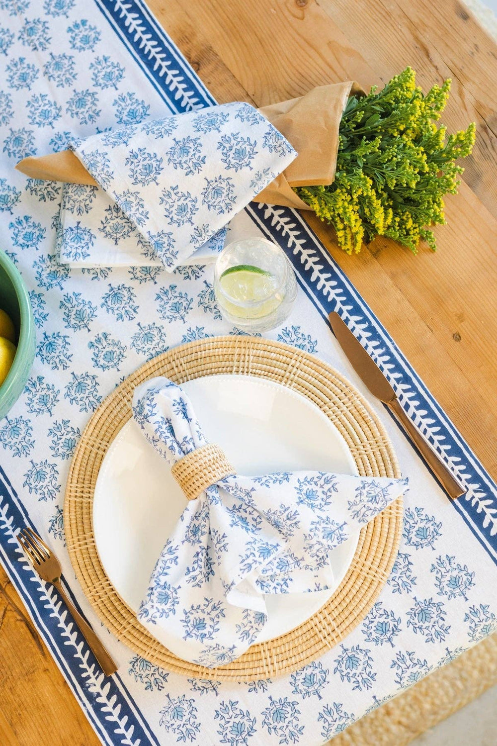 Table Runner - Lotus, Uniform Blue & Navy-Blue Hand Home