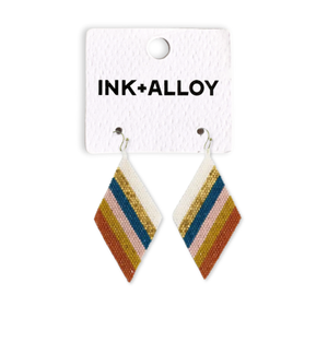 Frida Diagonal Stripes Beaded Drop Earrings Desert Wholesale-Blue Hand Home