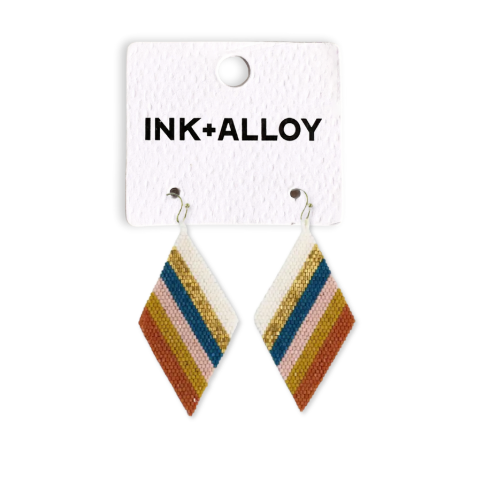 Frida Diagonal Stripes Beaded Drop Earrings Desert Wholesale-Blue Hand Home