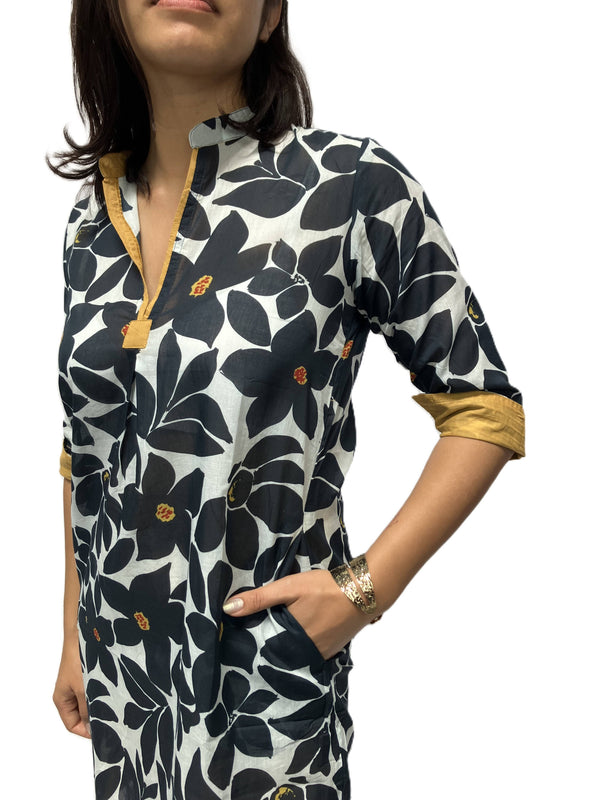 Amelia Dress-Beige Black-Blue Hand Home