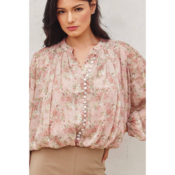 Just Because Button Down Shirred Top-Blue Hand Home