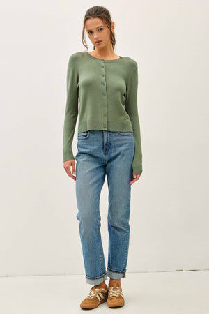 Ultra Soft Essential Basic Crewneck Button Up Cardigan