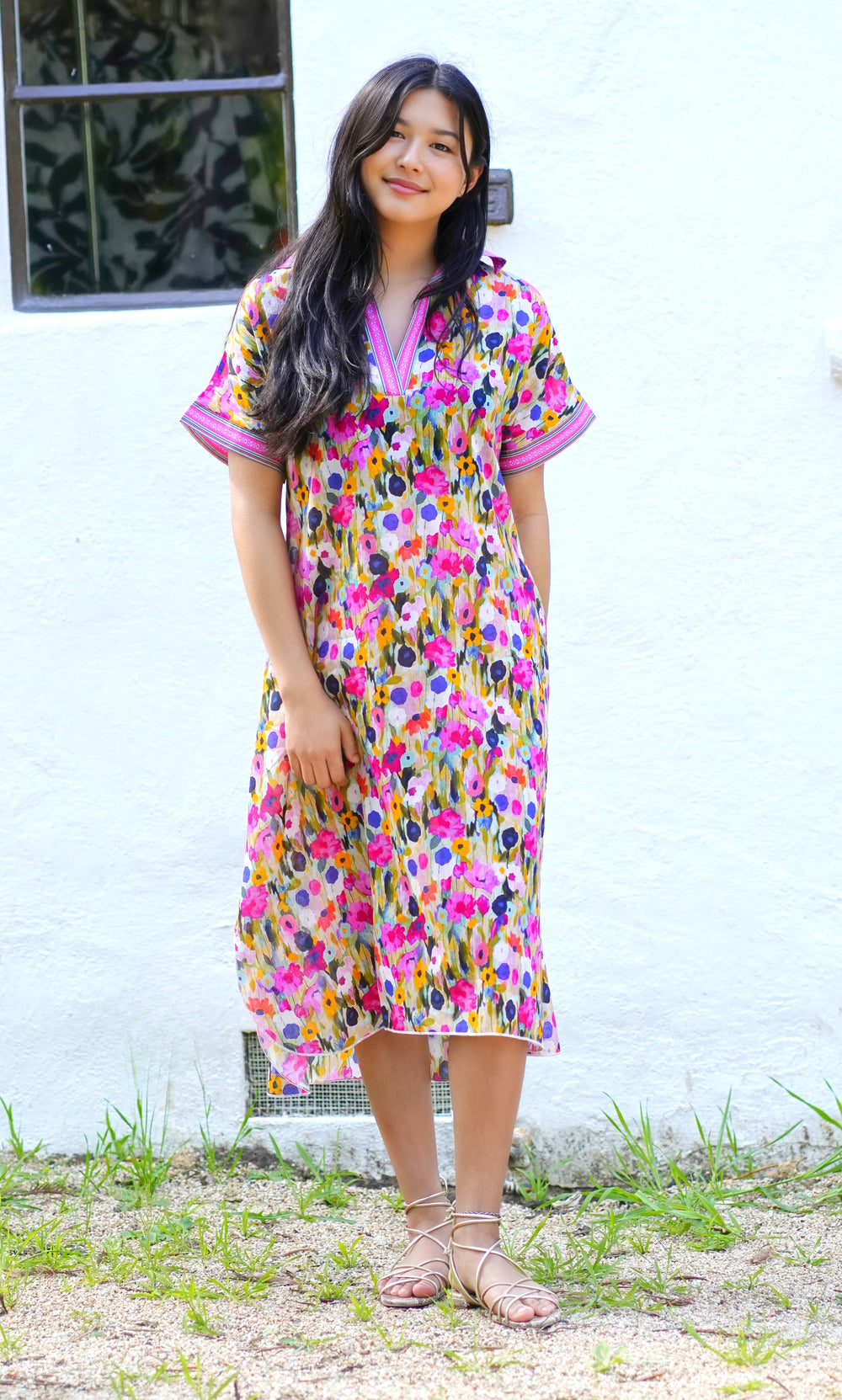 Tallulah Floral Print Dress Pink-Blue Hand Home