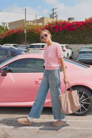 MOHAIR KNIT SHORT SLEEVE SWEATER CARDIGAN MSW11252-Blue Hand Home