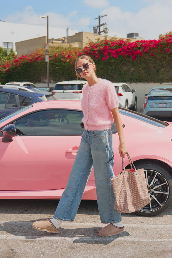 MOHAIR KNIT SHORT SLEEVE SWEATER CARDIGAN MSW11252-Blue Hand Home