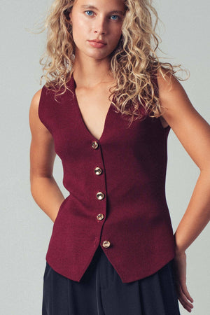 Sculpted Button-Front Knit Vest-Blue Hand Home