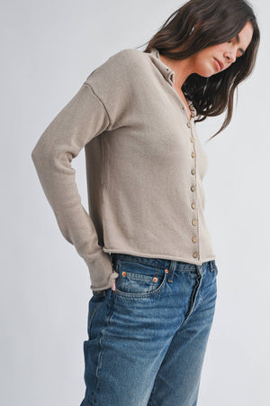 5221hk Button Front Cropped Knit Cardigan