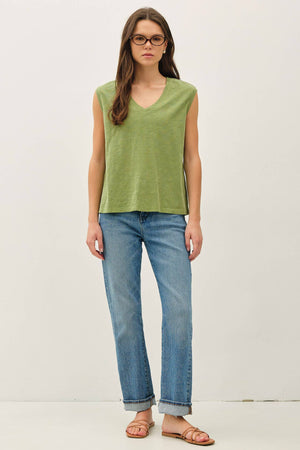 GARMENT DYE COTTON SLUB V-NECK BOXY TANK TEE-Blue Hand Home