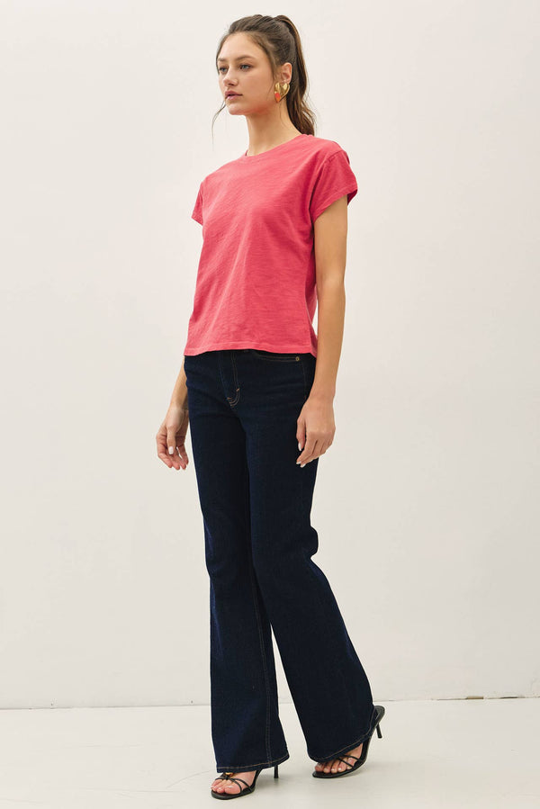 GARMENT DYE COTTON SLUB SLIM FIT CREWNECK BABY TEE-Blue Hand Home