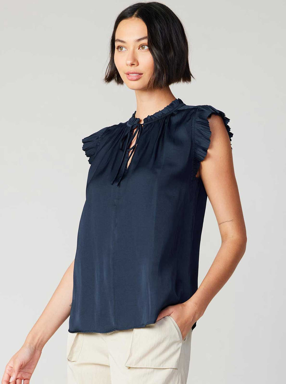 Margot Pleated Sleeve Blouse-Blue Hand Home