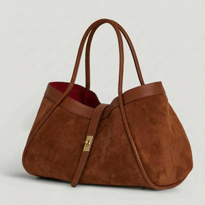 Genuine Suede And Togo Leather Bag, Made In Italy With Strap: Cuoio