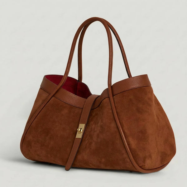 Genuine Suede And Togo Leather Bag, Made In Italy With Strap: Dark Brown