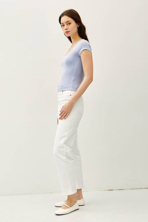 Square Neck Knit Tee-Blue Hand Home