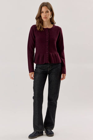 Covered Button Peplum Knit Cardigan