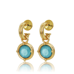 Double-Rim Gem Charm Hoop Earrings - 24K Gold Plated-Blue Hand Home