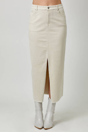 60742 Washed Front Slit Corduroy Skirt-Blue Hand Home