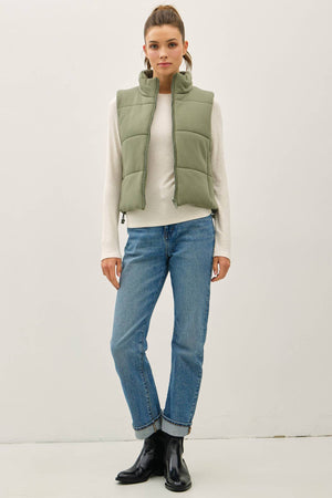 Classic Puffer Zip Up Vest W/ High Neck