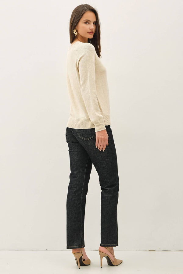 [NEW SHADE]RAGLAN SLEEVE SLUB PULLOVER SWEATER-Blue Hand Home