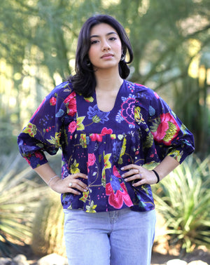 Anjou Top O/S Navy Multi-Blue Hand Home