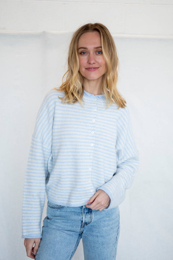 Piper Cardigan - Mini Striped-Blue Hand Home