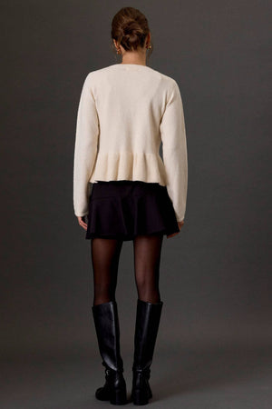 Covered Button Peplum Knit Cardigan