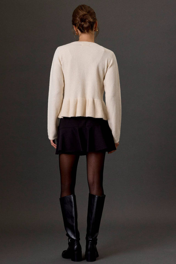 Covered Button Peplum Knit Cardigan