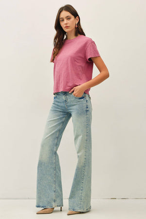 Garment Dyed Cotton Slub Half Sleeve Crop Top