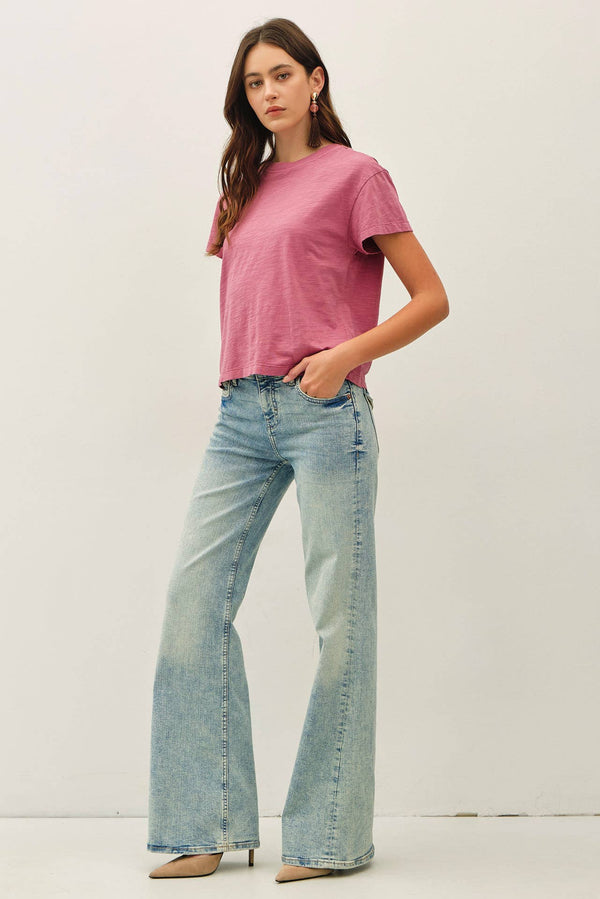 Garment Dyed Cotton Slub Half Sleeve Crop Top