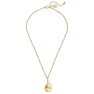 HANDCAST GOLD OYSTER WITH GENUINE FRESHWATER PEARL NECKLACE-Blue Hand Home