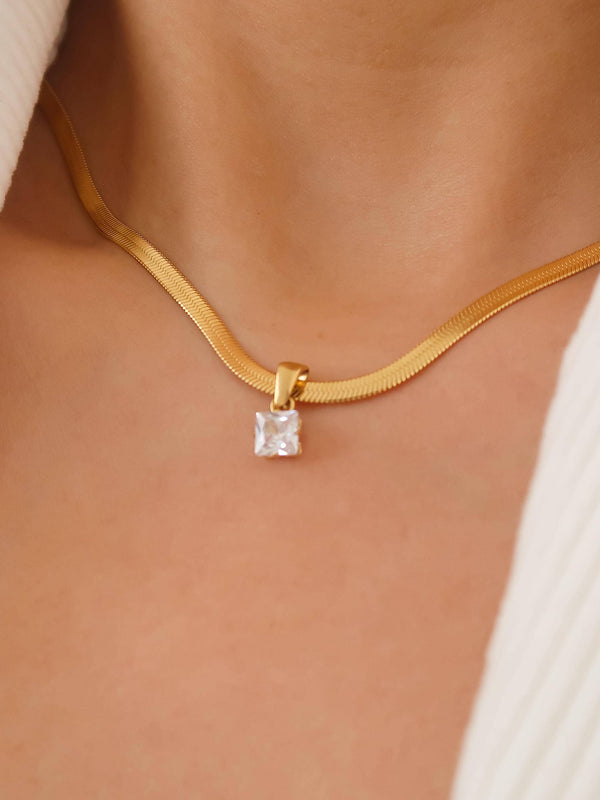 Blanc 18K Gold Non-Tarnish CZ Snake Chain Necklace-Blue Hand Home