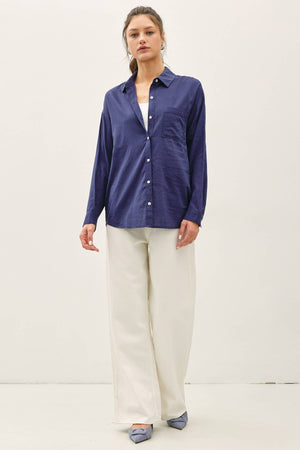 Cotton Blend Light Weight Oversized Classic Shirt-Blue Hand Home