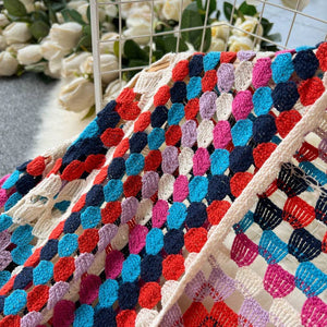 BOHO Color Blocks Crochet Cardigan long maxi cover-up-Blue Hand Home