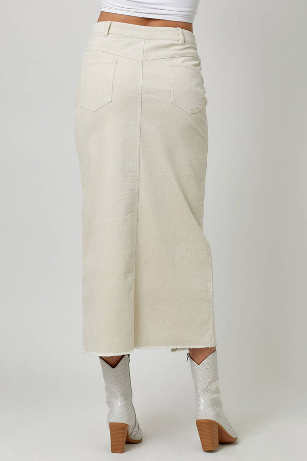 60742 Washed Front Slit Corduroy Skirt-Blue Hand Home