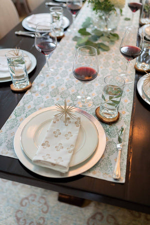 Table Runner - Vara Dogwood, Evergreen & Gold-Blue Hand Home