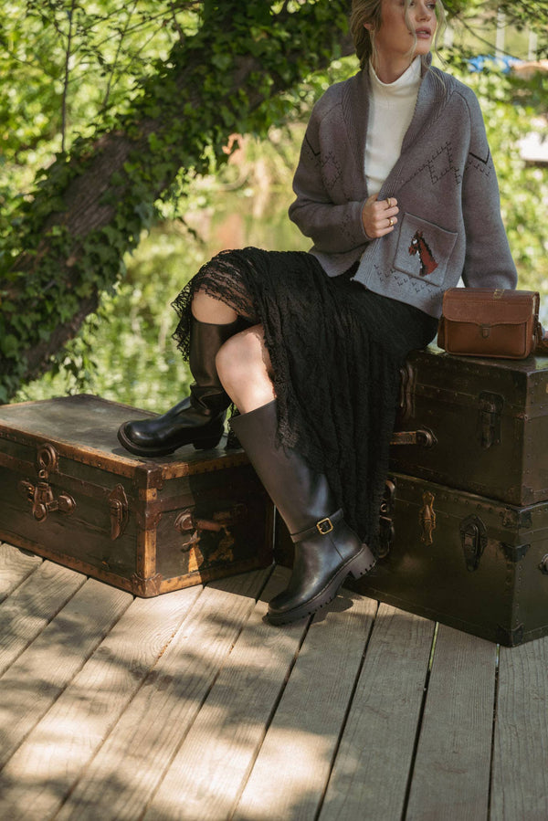 HORSE KNIT SWEATER CARDIGAN MSW10807-Blue Hand Home