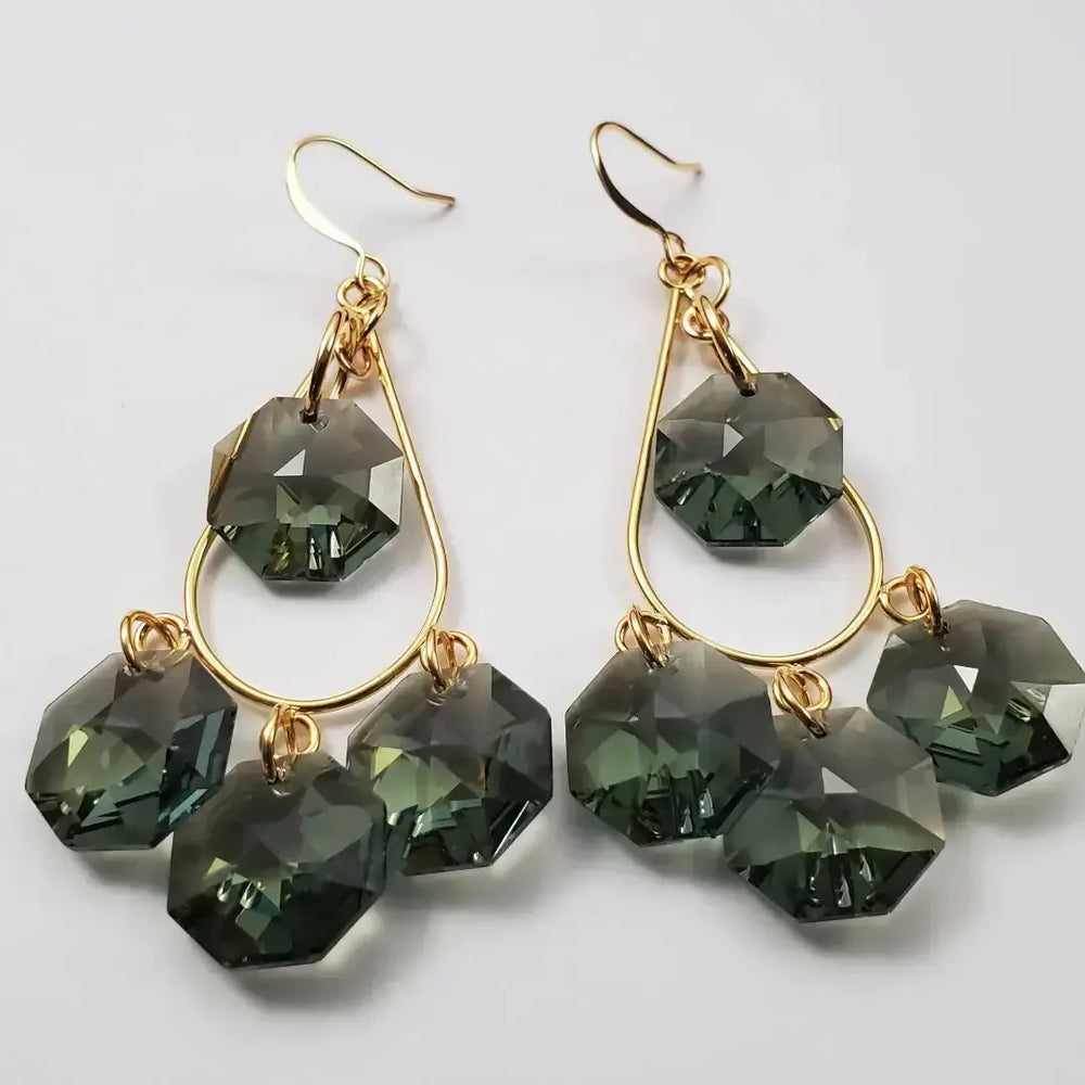 Sage Green Crystal Teardrop Earrings-Blue Hand Home