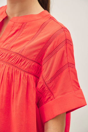 EYELET LACED OVERSIZE DOLMAN SLEEVE TOP-Blue Hand Home