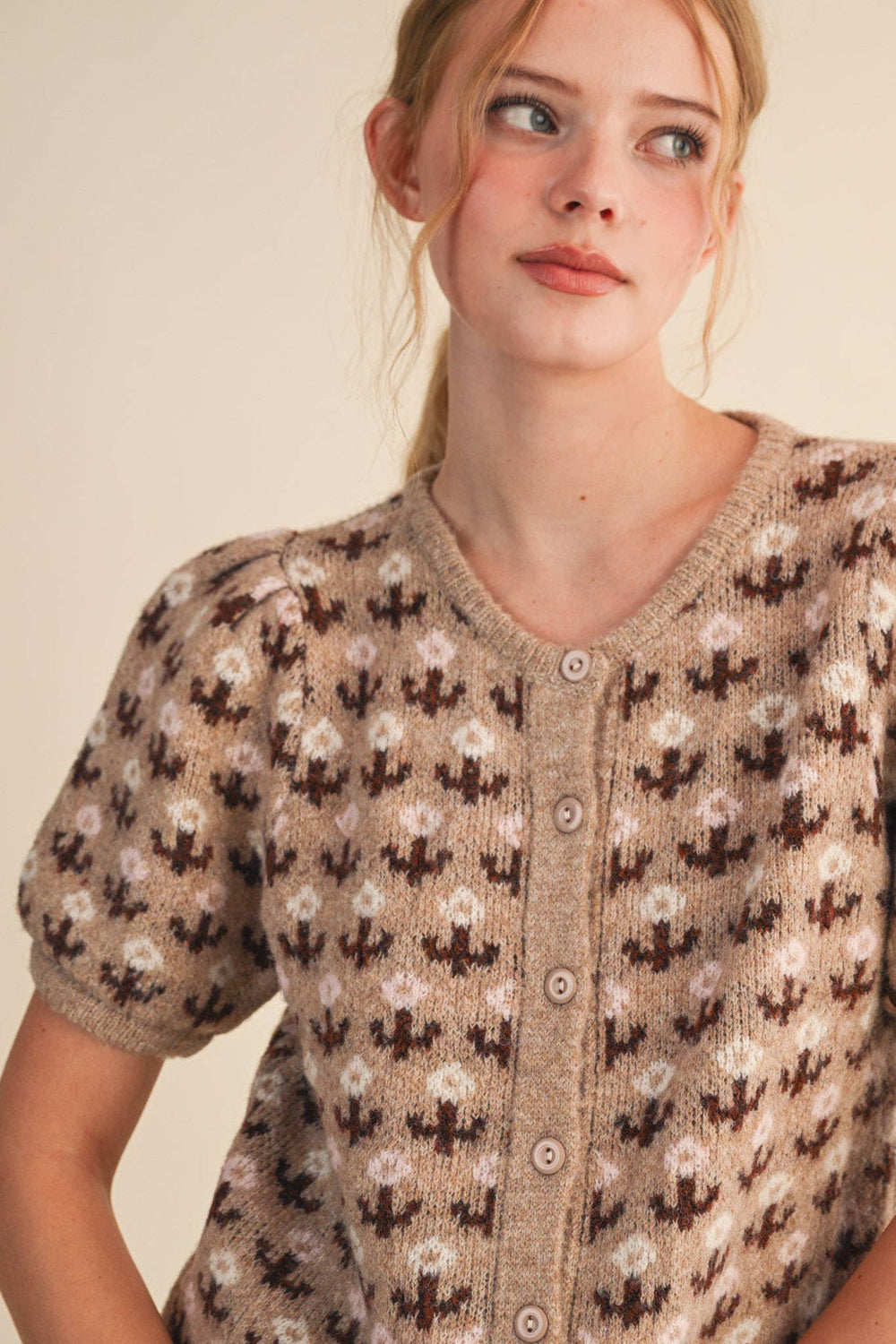 FLORAL SHORT SLEEVE SWEATER CARDIGAN MSW11259-Blue Hand Home