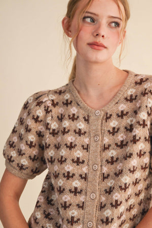 FLORAL SHORT SLEEVE SWEATER CARDIGAN MSW11259-Blue Hand Home