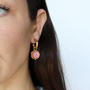 Double-Rim Gem Charm Hoop Earrings - 24K Gold Plated-Blue Hand Home