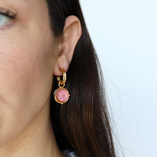 Double-Rim Gem Charm Hoop Earrings - 24K Gold Plated-Blue Hand Home