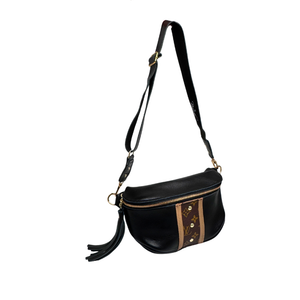 Britt Belt Bag in Black Leather | Upcycled LV-Blue Hand Home
