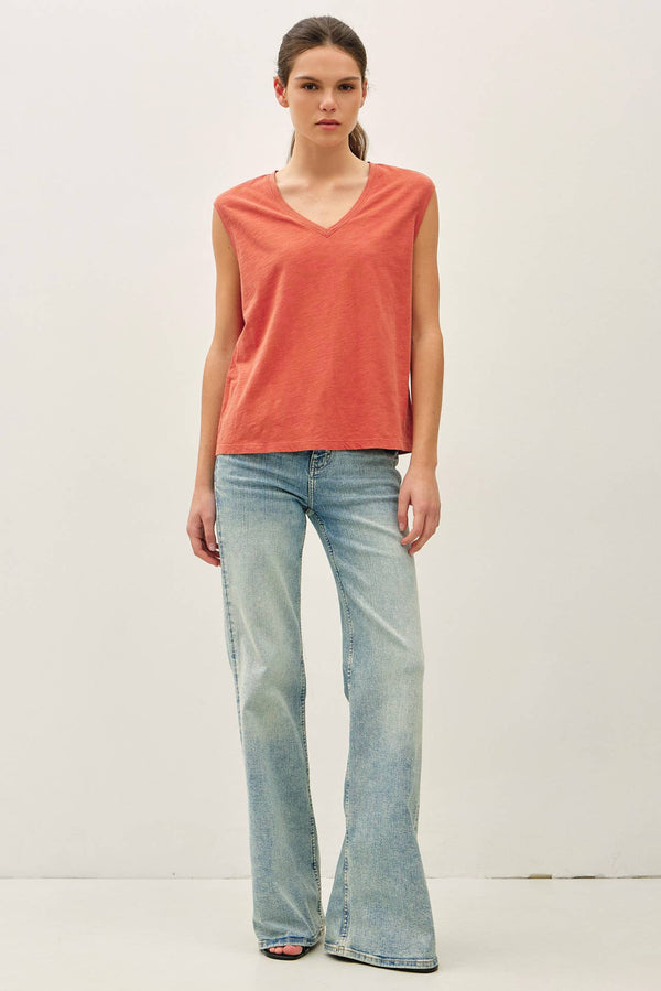 GARMENT DYE COTTON SLUB V-NECK BOXY TANK TEE-Blue Hand Home