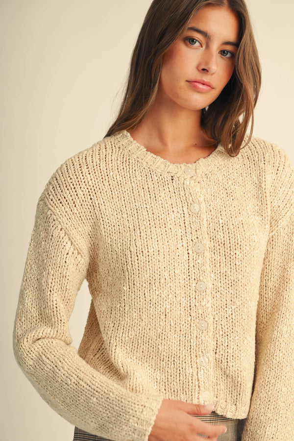 5261ik Textured Button Front Knit Cardigan Sweater
