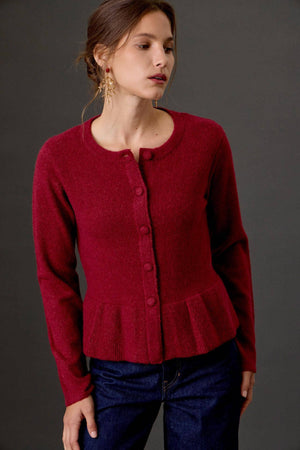 Covered Button Peplum Knit Cardigan