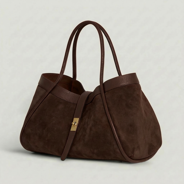 Genuine Suede And Togo Leather Bag, Made In Italy With Strap: Taupe