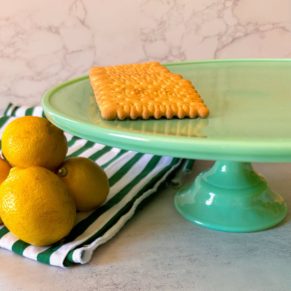 Jadeite Glass Collection Cake Stand-Blue Hand Home