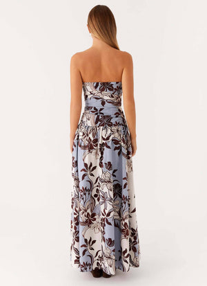 Exquisite floral & botanical strapless maxi cocktail dress-Blue Hand Home