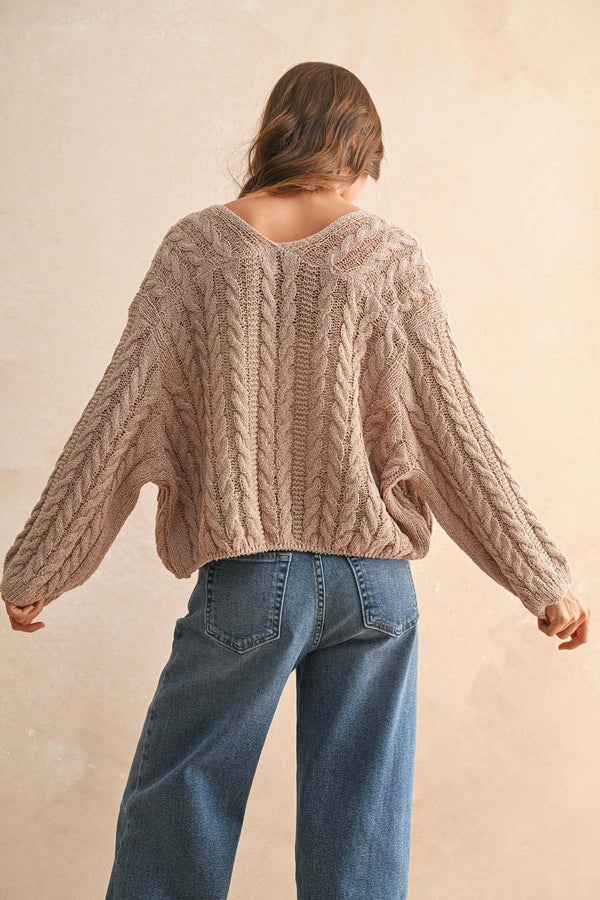 J4475 LIGHT WEIGHT CABLE KNITTED CARDIGAN-Blue Hand Home