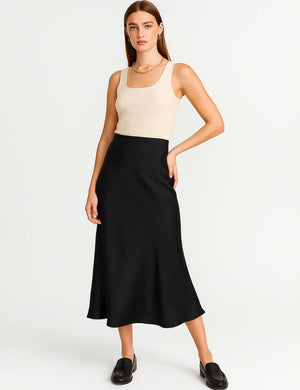 Ladies Solid Color Satin Midi Skirt 5515-Blue Hand Home